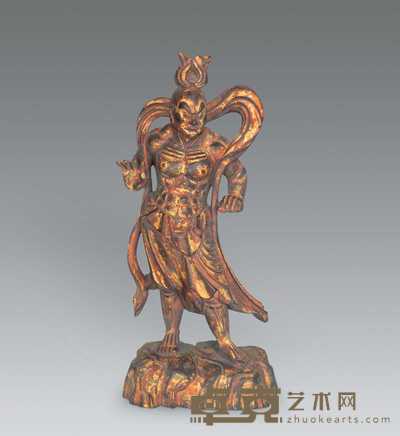 清 木雕武士 40×18cm